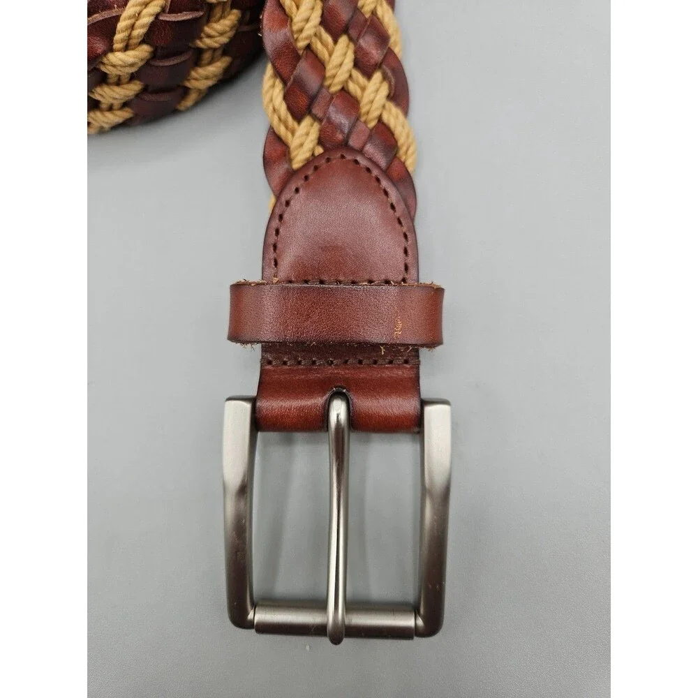 Trafalgar Belt Brown Leather & Canvas Woven Braided Mens XL 42 1-3/8